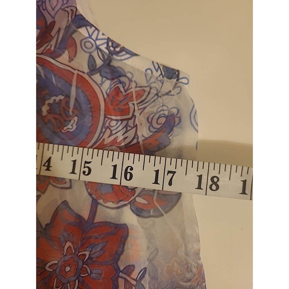 ONE WORLD Floral Paisly Top Size Small Sleeveless Lace Crochet Orange Blue - Picture 7 of 8